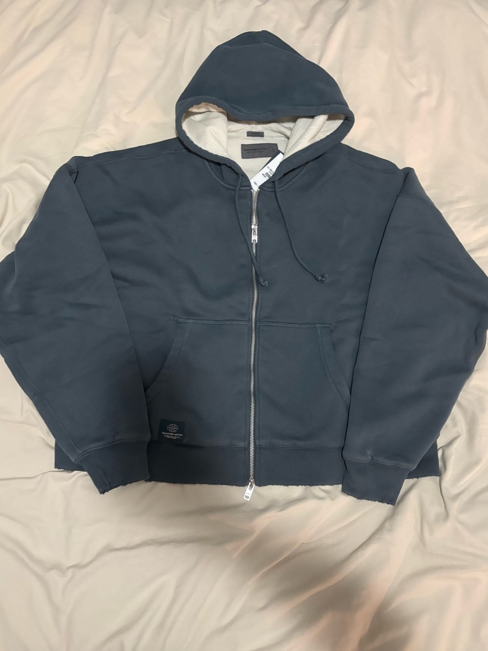 Abercrombie & Fitch Men's Double Zip Cropped Hoodie - Washed Blue - LARGE - NEW